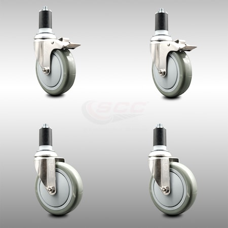 5 Inch 316SS Gray Poly Swivel 1-5/8 Inch Expanding Stem Caster Lock Brake, 2PK